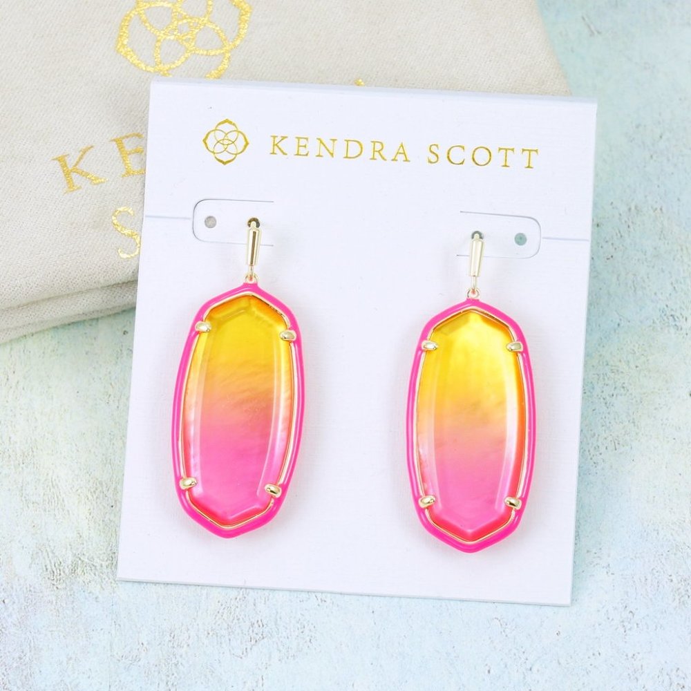 Kendra Scott Elle Enamel Sunset Ombre Illusion Earrings Pink Gold Plated